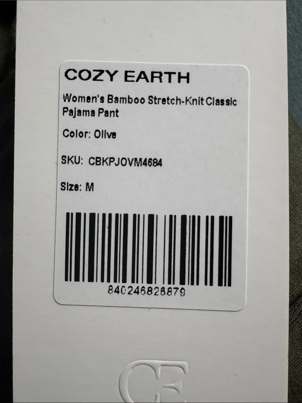 COZY EARTH Women's Olive Green 2-Piece Pajamas NWT